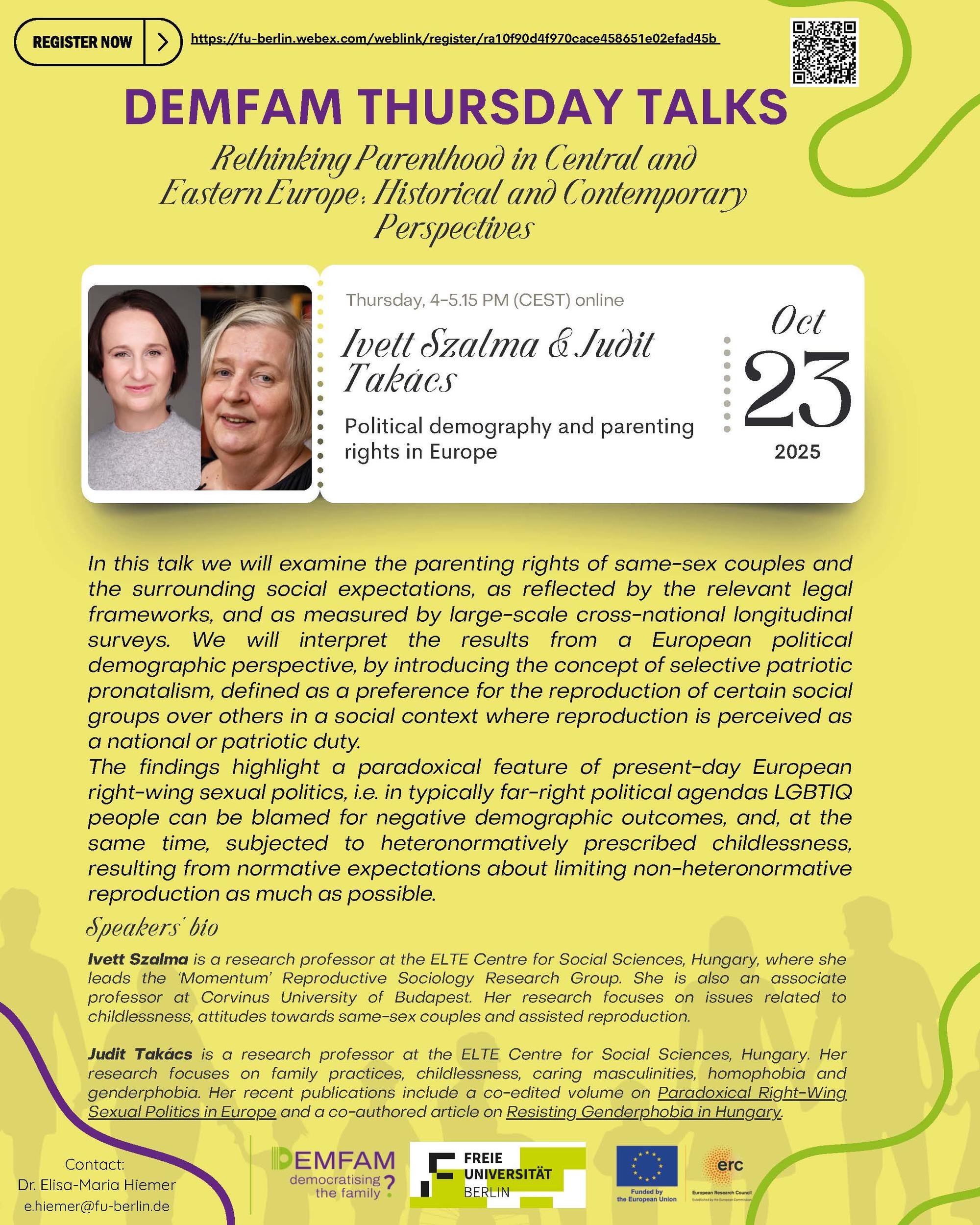 DEMFAM Thursday Talks: Ivett Szalma & Judit Takács on "Political demography and parenting rights in Europe"