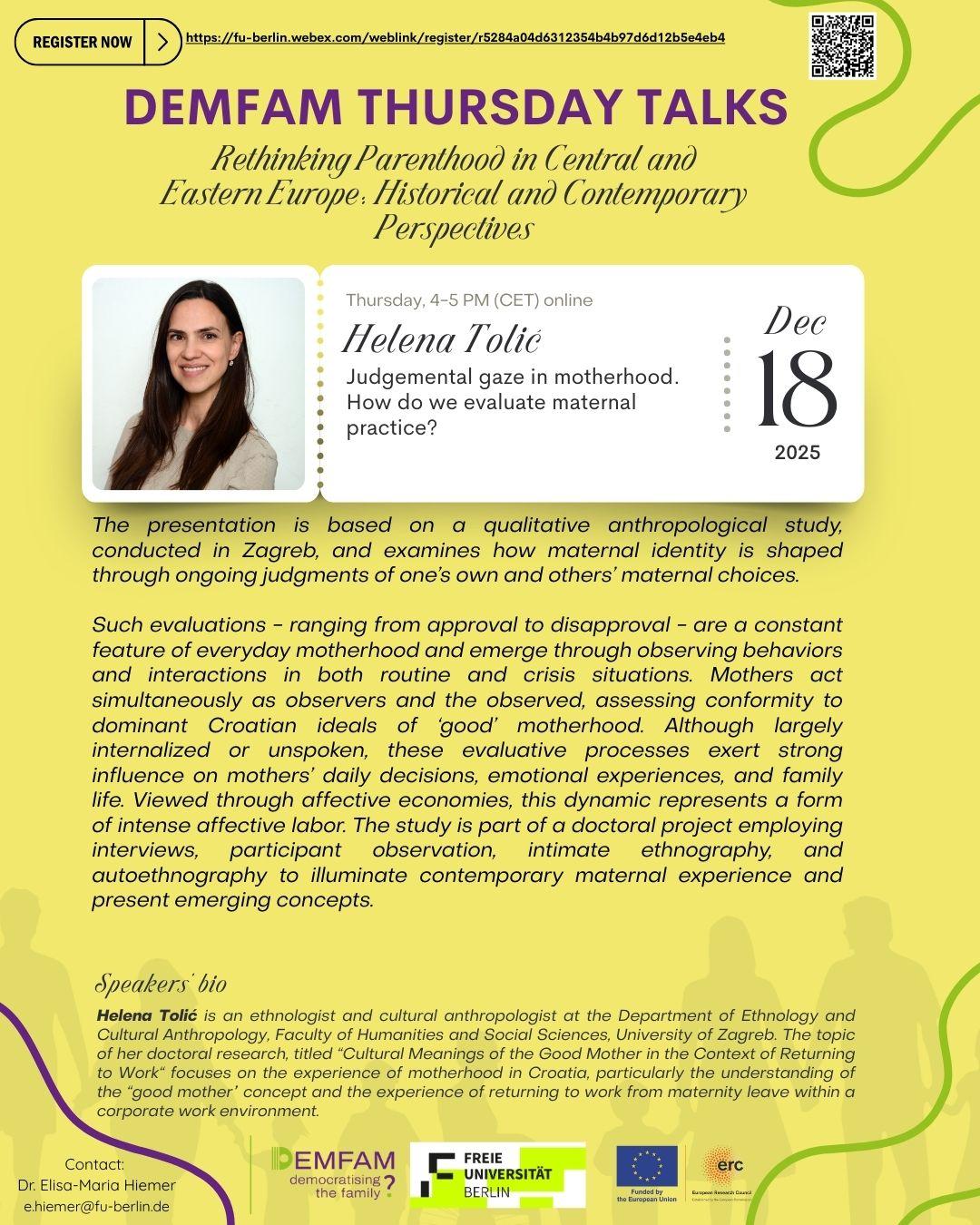 Telena Toliś (Zagreb) on "Judgemental gaze in motherhood. How do we evaluate maternal practice?"